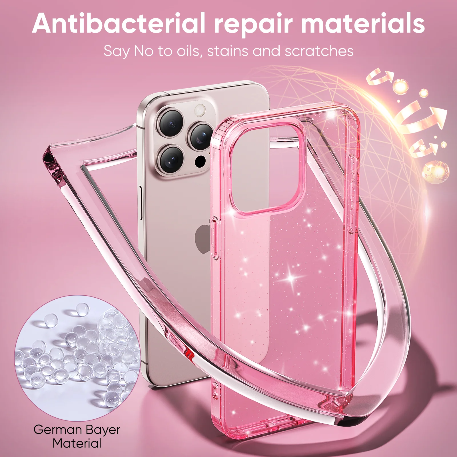 XINYEXIN Cover Glitter per iPhone 15 Pro, Custodia Bling Brilla Ultrasottile Trasparente Antiurto, Carino Scintillante con Donne e Ragazze - Oro rosa
