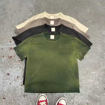 Manufacturing  Blank Tee Oversized Cropped Drop Shoulder T-shirts Vintage Acid Wash Sun Fade Plain Cotton T-shirt for Men