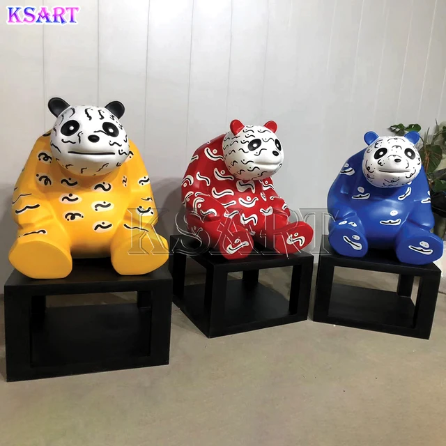 Factory sells modern cartoon window display craft large custom sculpture bear statue cartoon pop art Panda ornament