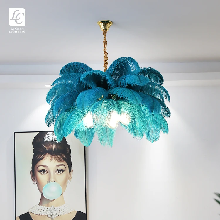 F0053 Contemporary Style Indoor Decoration Living Room Copper Resin Modern Led  Feather chandelier Light
