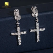 Pass Diamond Tester Classic Hip Hop Jewelry Ear Studs 925 Sterling Silver VVS Moissanite Cross Palm Stud Earring For Women