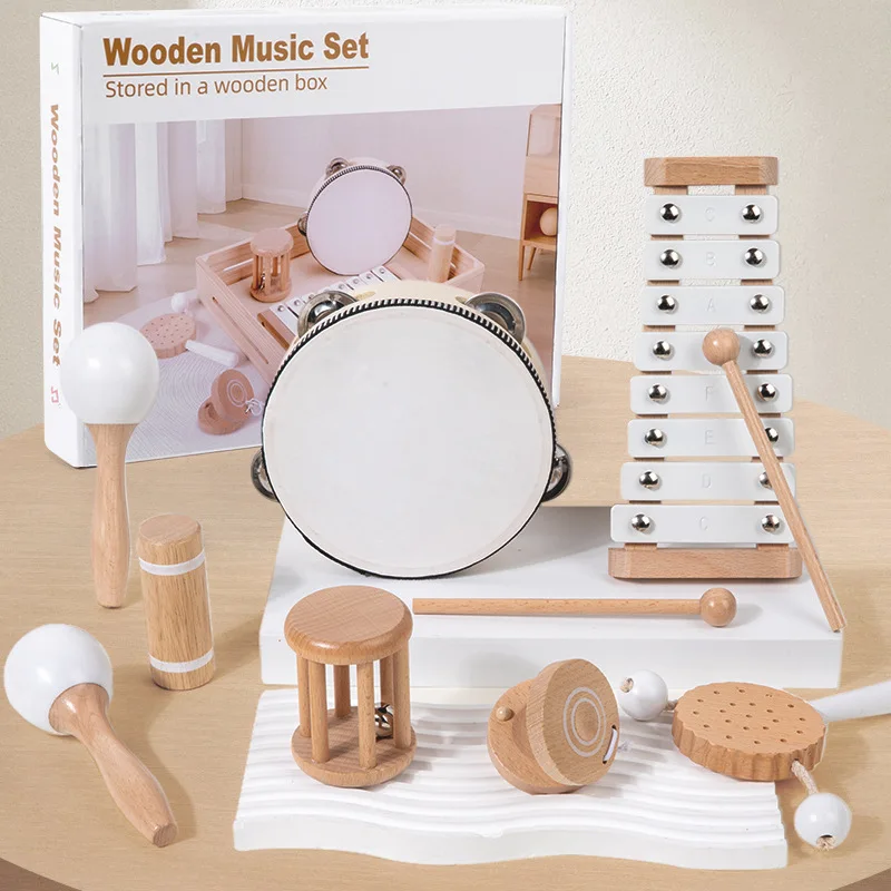 Neutral Colors Baby Musical Instruments Montessori Wooden Toys for Toddlers 1-3