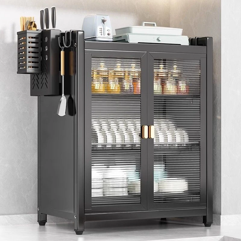 Factory Direct Sale Kitchen Multi-Functional Save Space Storage Cabinet With PVC Door Microwave Oven Tableware Storage Rack