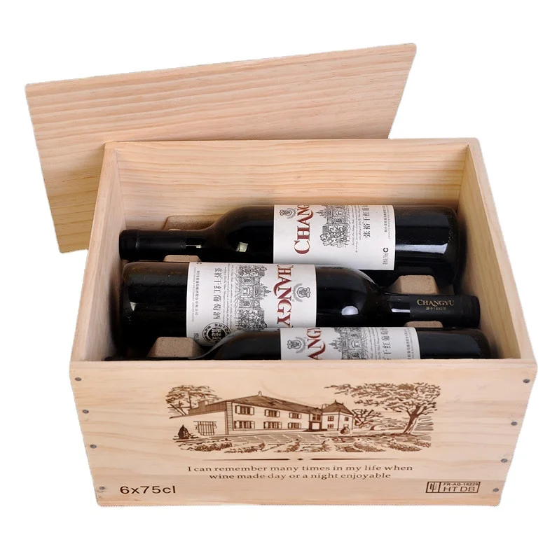 Новый стиль соснового дерева винная коробка деревянная Подарочная для 6 винных