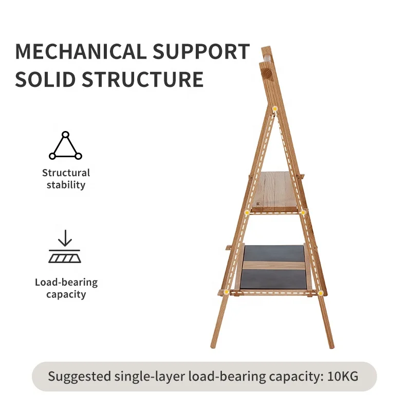 Naturehike Utemøbler Tre Folding Rack Display Stående multifunksjonell massivtrehylle