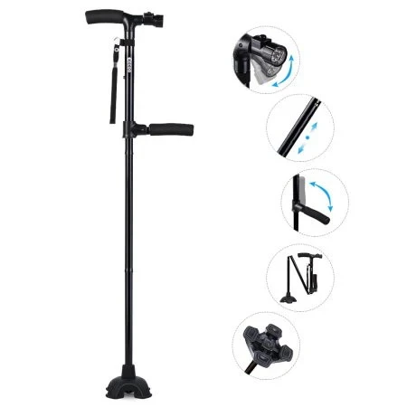 Men's Non-Slip Aluminum LED Adjustable Portable Walking Stick & Cane for Climbing Stairs and Rehabilitation Therapy