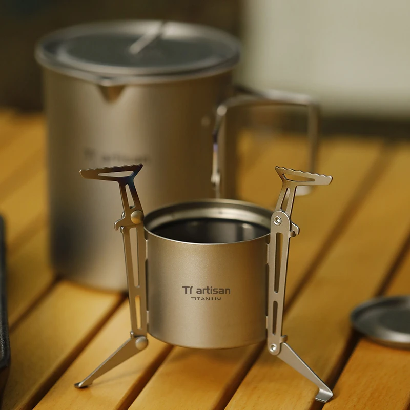 中国製アルコールバーナー、チタン製キャンプストーブ（鍋スタンド付き