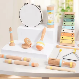 Wholesale Wooden Musical Instrument Set Tambourine Xylophone Toys Early Learning Montessori Baby Musical Toys for Toddlers