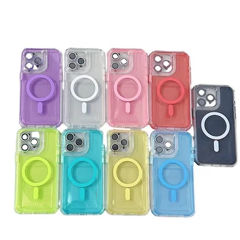 2024 New Transparent Rainbow Color Magnetic PC+TPU 2-in-1 Frame Protective Phone Case For iPhone 12 13 14 pro max