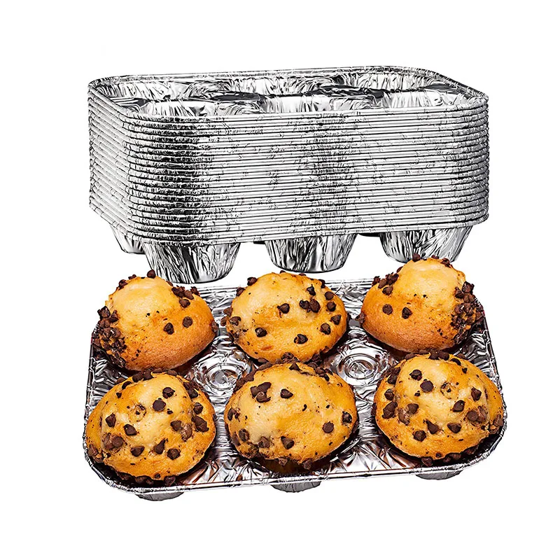 QB36 Loyang Aluminium Foil Anti Lengket yang Dapat Digunakan Ulang 6 Kompartemen Muffin Mini Sekali Pakai Tempat Kue Kue Kotak Ramah Lingkungan