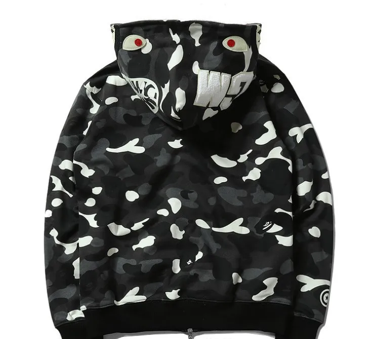 glow in the dark city camo Shark full zip hoodie Black BAPE A