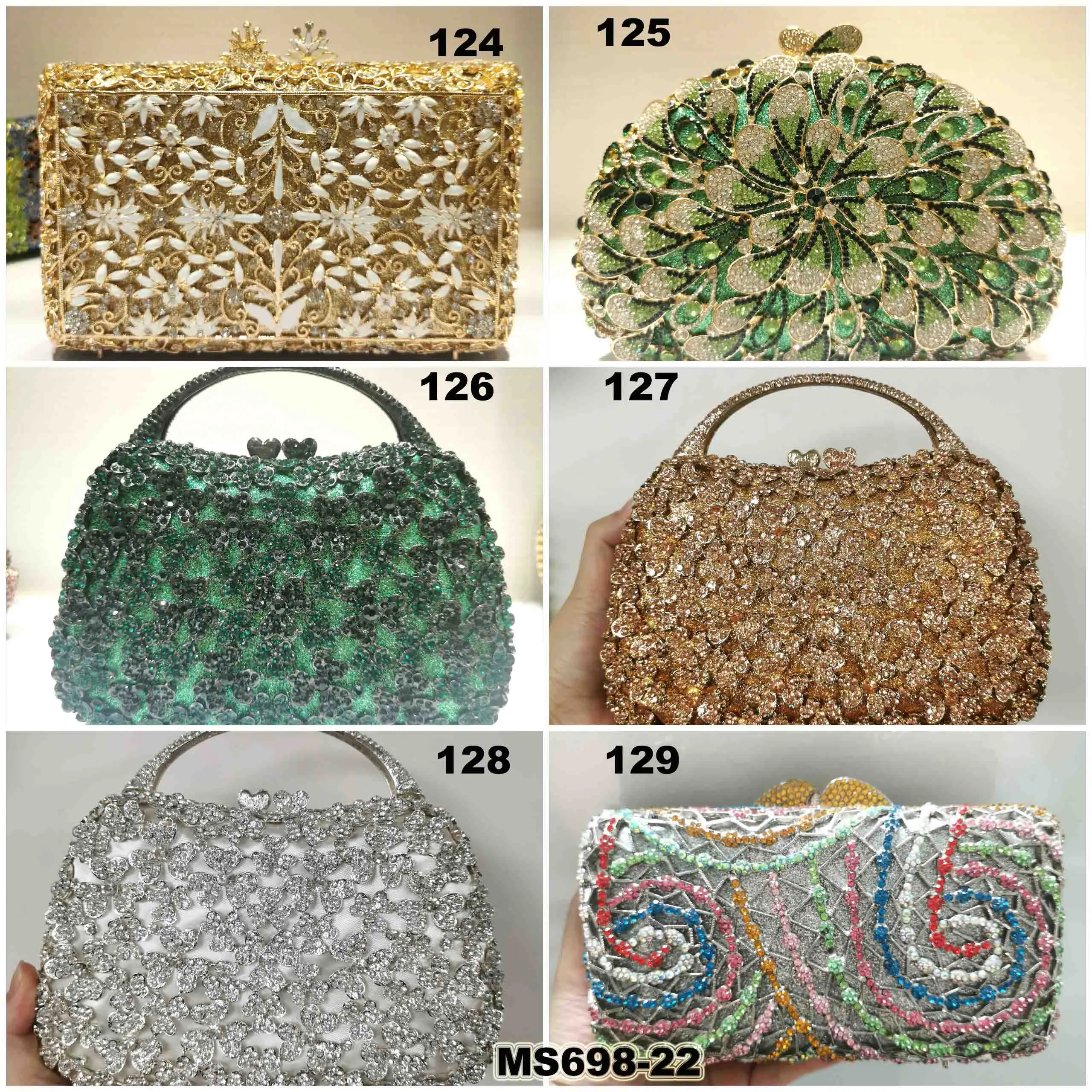 Wholesale newest stylish potato grape shaped crystal handbag french fries  purse evening bag From m.