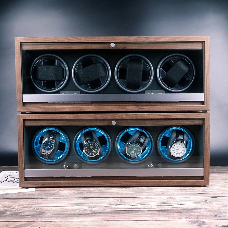 Custom Walnut Luxury Black Wood Automatic Watch Winder 4 Watches Box