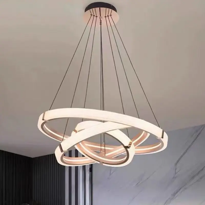 Lampu gantung aluminium reka bentuk tinggi Itali untuk perlindungan mata, sesuai untuk ruang tamu, bilik tidur, ruang belajar - Gaya minimalis sederhana cincin tengah