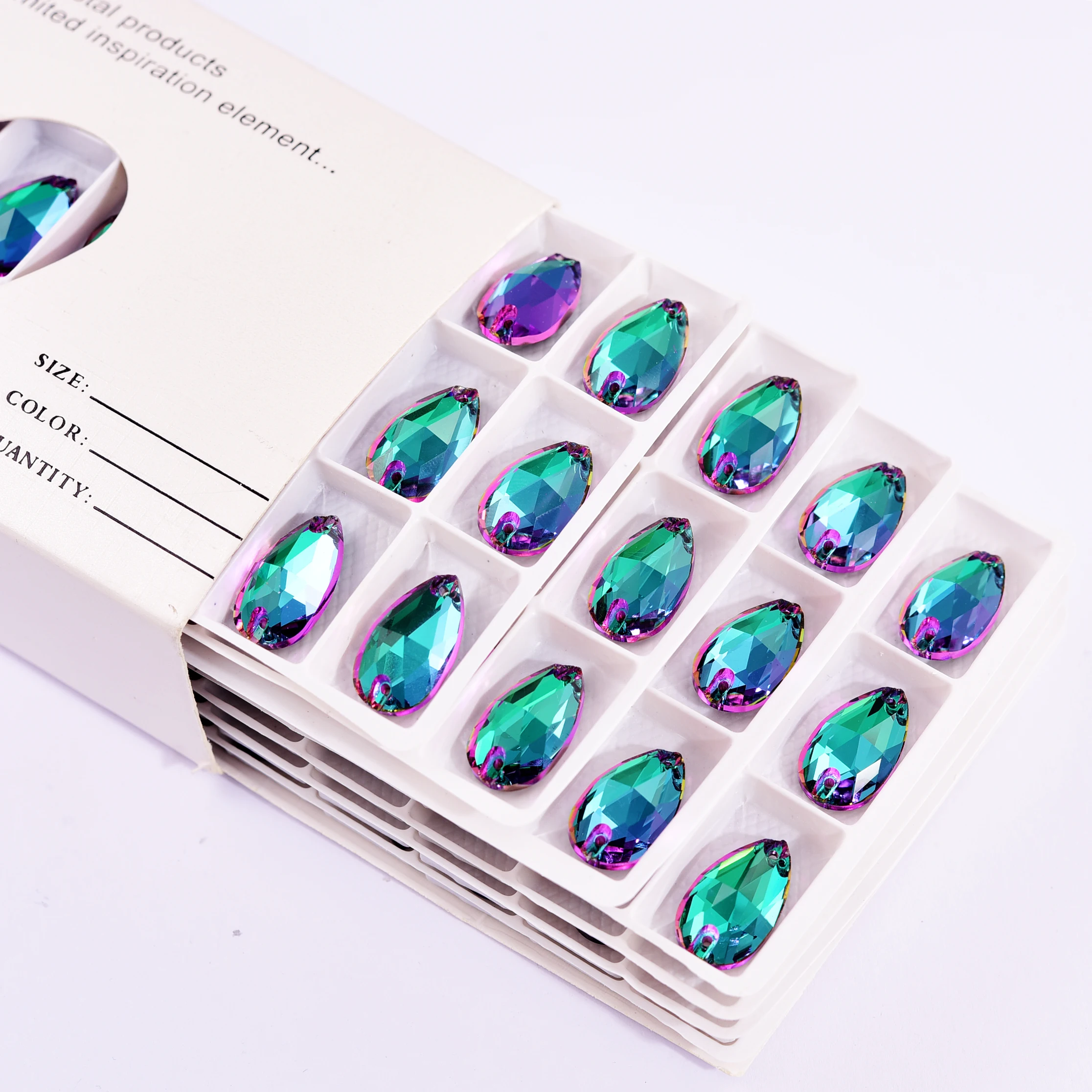 Oleeya 2022 Top Quality Glass 5A Shiny Crystal Violet Blue Teardrop Flatback Sew on Stones for Garment Accessory