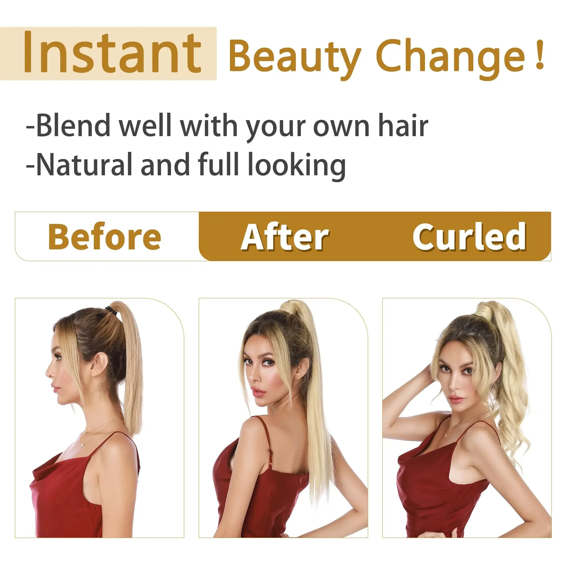 Light Blonde Ponytail Hair Extension Human Hair #613 Wrap Around Straight Ponytail_voghion.com