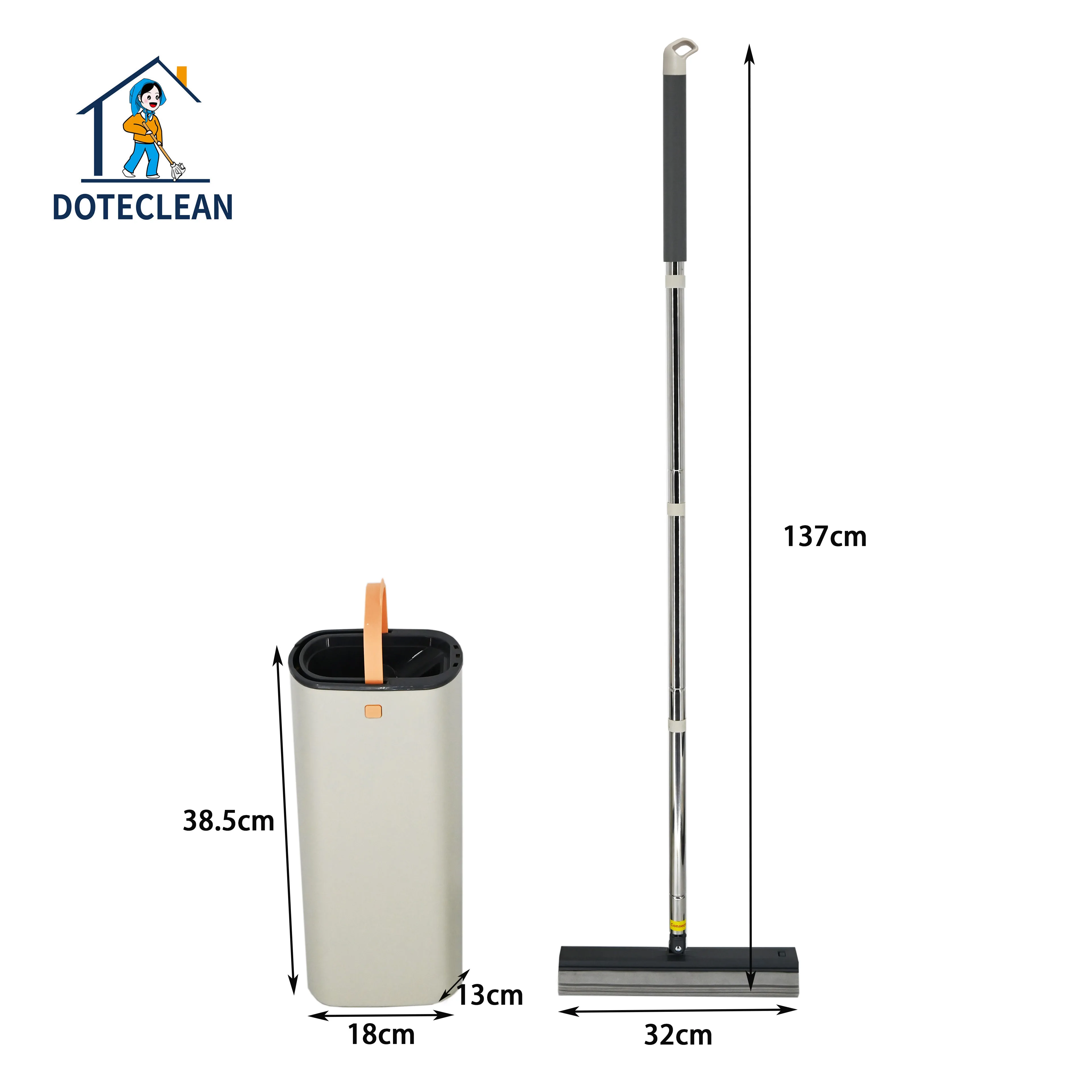 Small PVA Head 360° Easy-Squeeze Self-Cleaning and Drying Hand-Free Floor Mop Bucket with Swivel Handle
