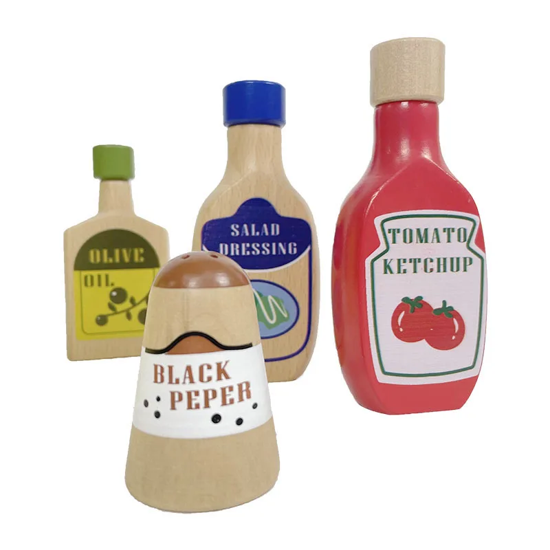 FSC Solid Wood 6pcs Play Food Accessories and Bottles  for Pretend Play Kitchen Toys Toddlers