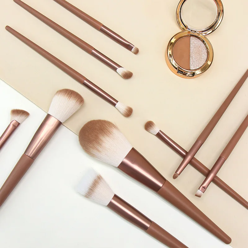 10 Pieces Wooden Handle Synthetic Human Hair Vegan Custom Logo High Quality White Private Label Professional Makeup Brush
