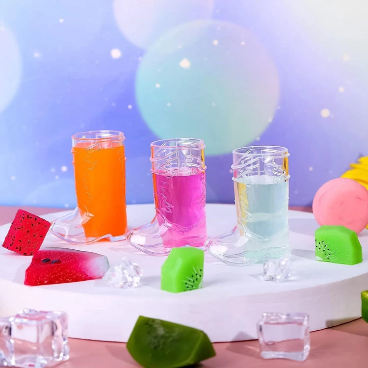 Hstyle Cowboy Boot Shot Glasses Mini Plastic Boot Cups Pink Beer Boot Mugs Western Cowboy Cowgirl Theme Party Supplies HS1799