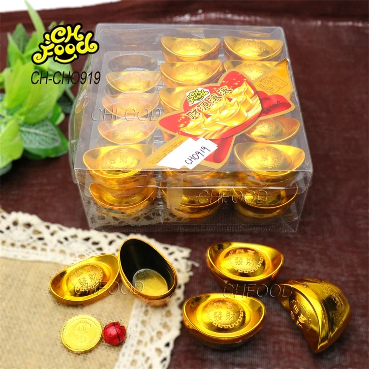 Hot Selling Ancient Chinese Gold Ingot Shape Toy with Chocolate Gold Coins and Chocolate Ball