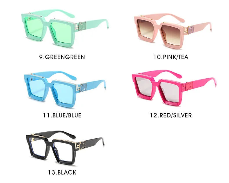 Big Square Oversized Chrome Effect Emerald Green Frame Black Lens Tattoo Hip Hop Style Unisex Eyewear Plating Sunglasses