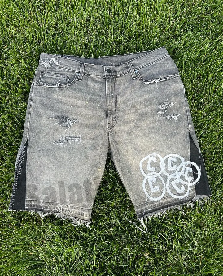 Custom New Designer Denim Shorts Trousers Printed Cotton Raw Hem Pantalones De Hombre Slim Skinny Jeans Men gallery 8