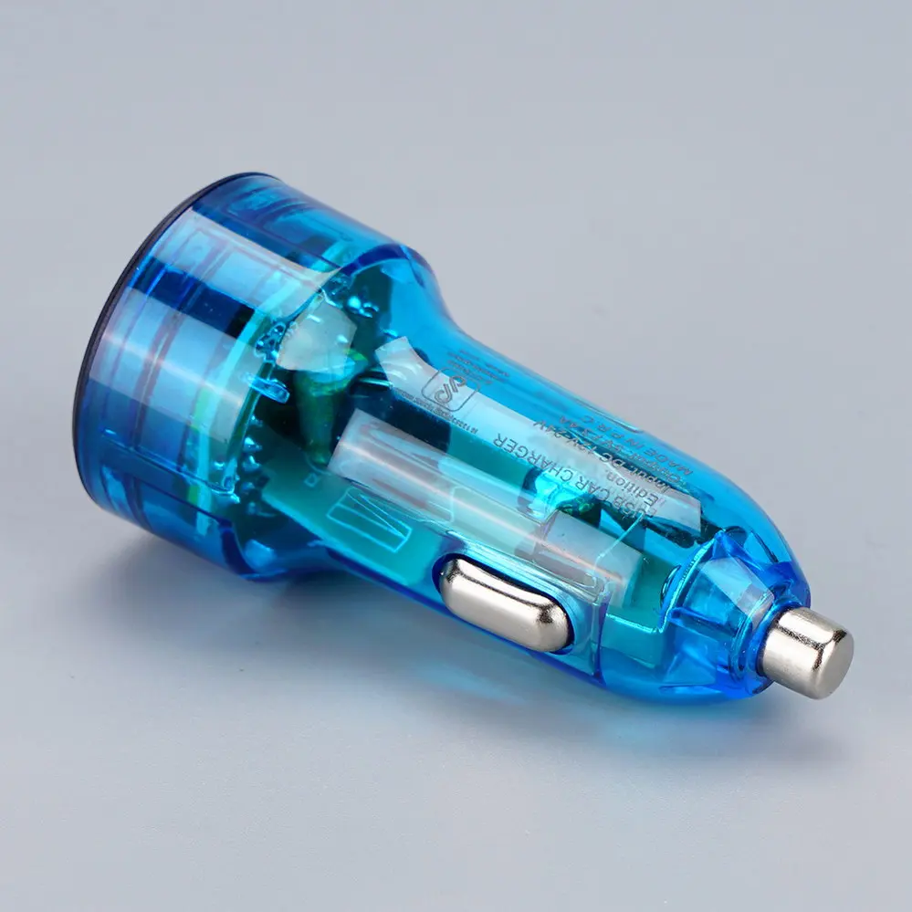 2 USB-A Blue Transparent Round Car charger DC12V-24V 4093