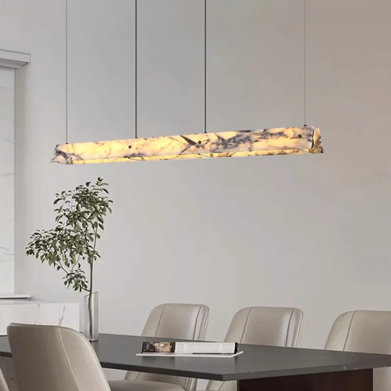 Dining Room Long Strip Adjustable Chandelier Natural Alabaster Pendant Lights Kitchen