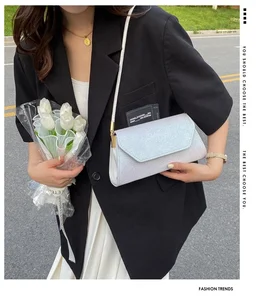 Wholesale Sparkling PU Leather Square Handbags Simple Pure Color Underarm Crossbody Bags Fashion Shoulder Bags for Women