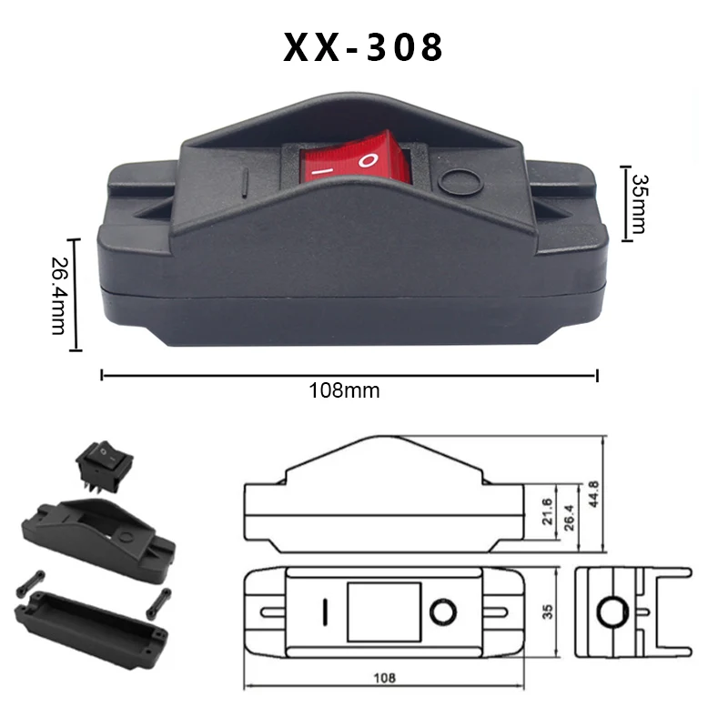 250v 16a 20a Dpst Table Lamp Inline On Off Switch With Red Rocker ...