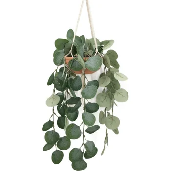 Artificial Wall Hanging Planter in Clay Pot with Leaves and Hook Greenery for Garden Porch Front Door Wall Home Room Decoration
