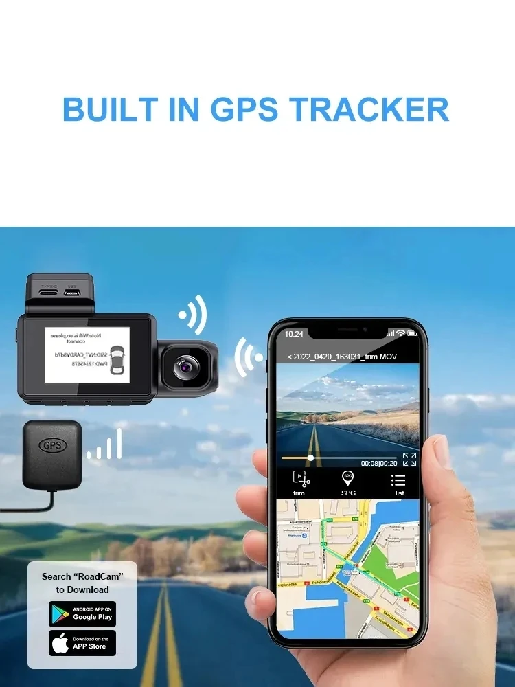 2024 New Arrival 4K IPS Screen Dual Lens Dash Cam WiFi GPS Car DVR Video Recorder Dashcam with Front inside & Back Features