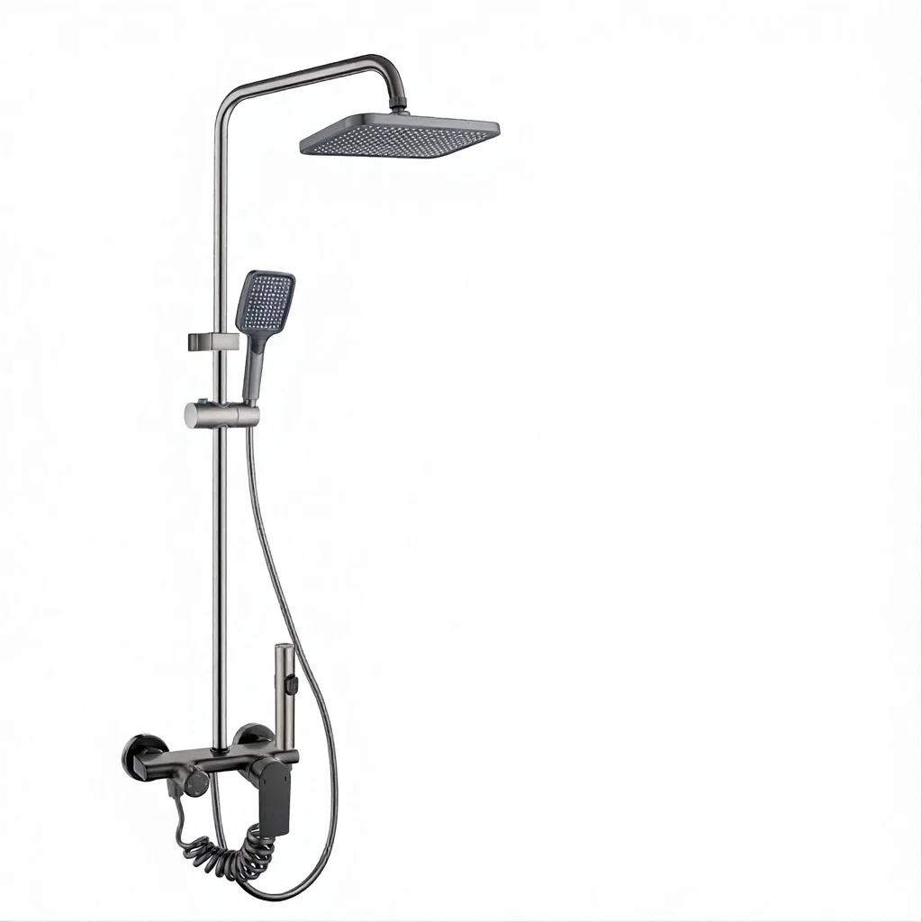 Modern Copper Body Shower System Rain Head Handheld Spray Thermostatic Metered Faucets-Wall Mount Chrome Faucet Set for Hotel