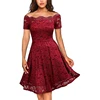 Red floral lace bridesmaid evening gowns