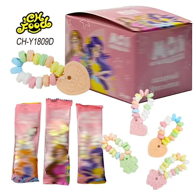 Custom Hot Selling Halal Fruit Flavor Heart Flower Butterfly Bracelet Tablet Candy Pressed Candy Sweets for Girls