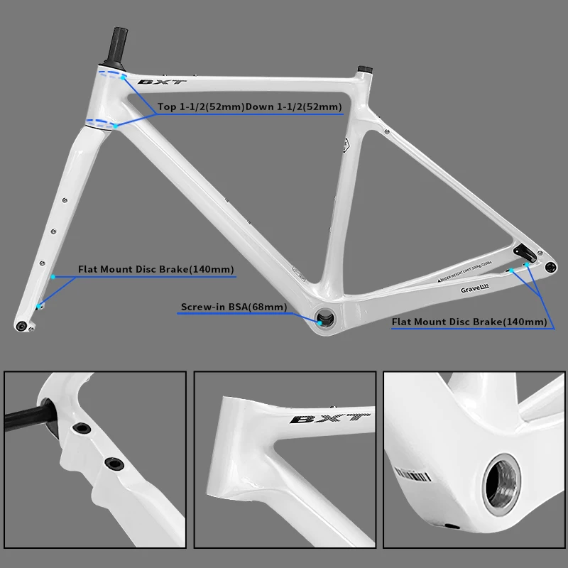 BXT Carbon Road Bike Disc Brake Frame - 700C Gravel Bikes