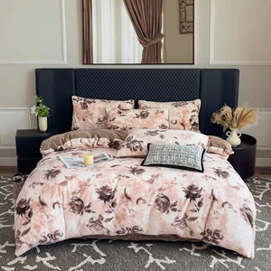 Luxury 3D Thickened Plant Printed Velvet Winter Bedding Set High Weight Rabbit Milk Velvet Duvet Covers Queen/King 4pcs Home Use