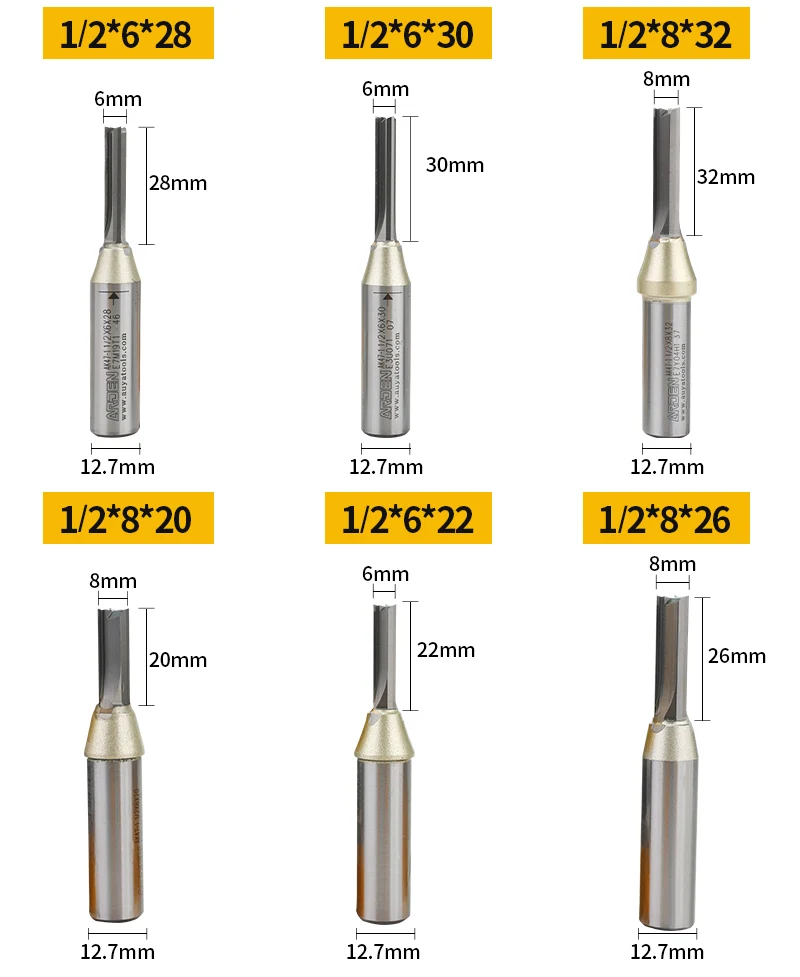 Arden CNC Router Bit TCT Carbide Milling Cutter 2 Flute Straight Bit for MDF Wood Router Bits 1/2 1/4 Shank Wood Cutting Tools