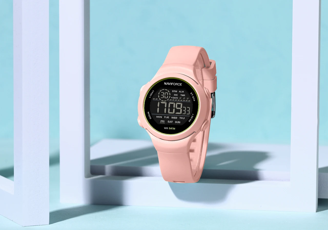 NAVIFORCE 7119 Watch for Woman Casual Waterproof Day and Date Display Silicone Strap Wristwatch LCD Digital Electronic Watches