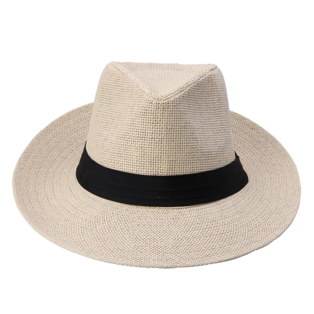 Hot Fashion Summer Casual Unisex Beach Trilby Large Brim Jazz Hat Panama Paper Straw Women Men Cap With Black Ribbon