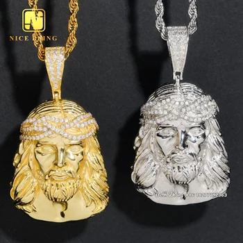Top Quality Moissanite Diamond Jesus Pendants Hip Hop Rappers Jewelry 925 Silver Jesus Face Pendants