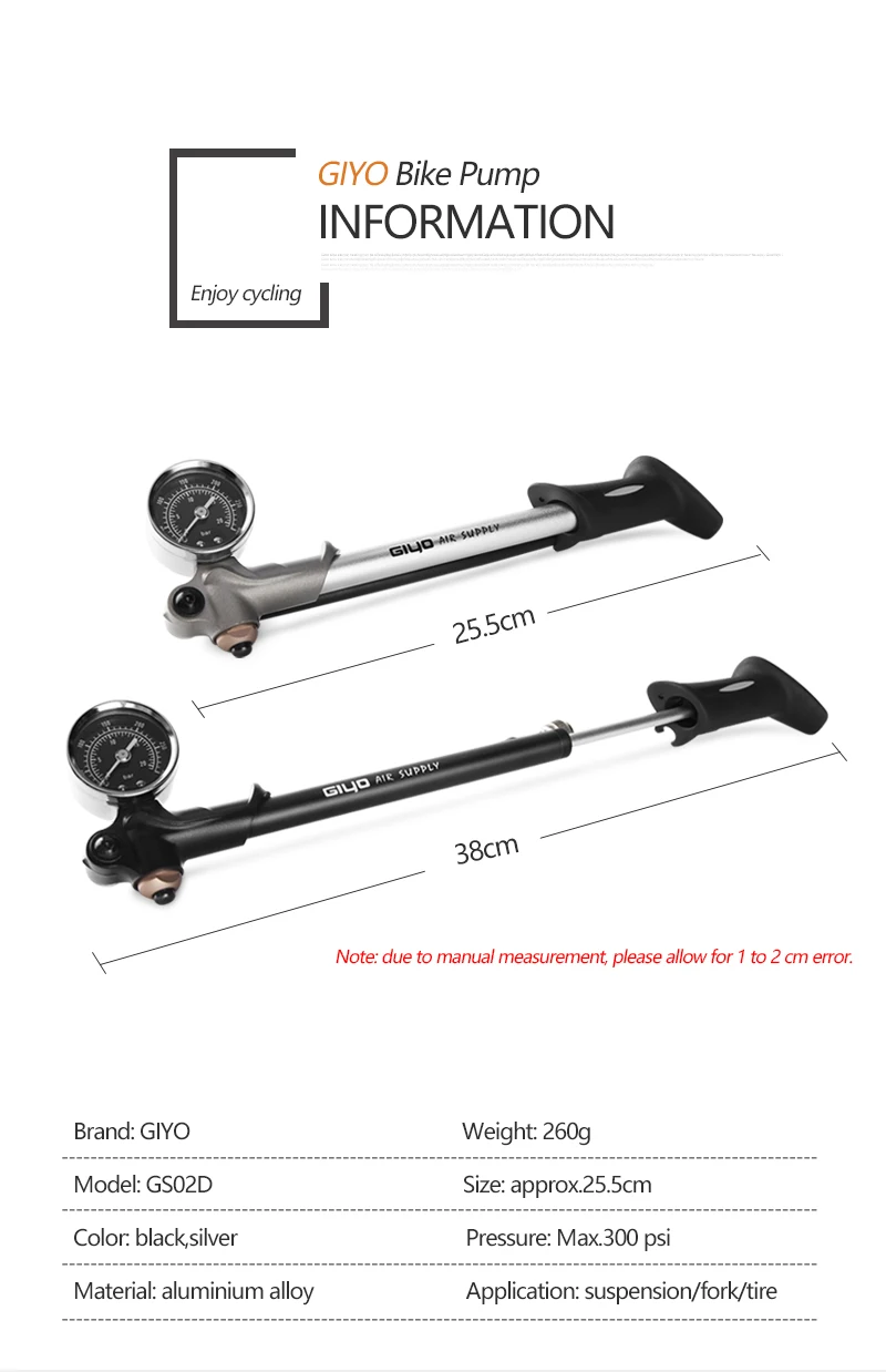 Foldable 300psi High-pressure Bike Air Shock Pump with Lever & Gauge for Suspension Mountain Bicycle scooter motorcycle details