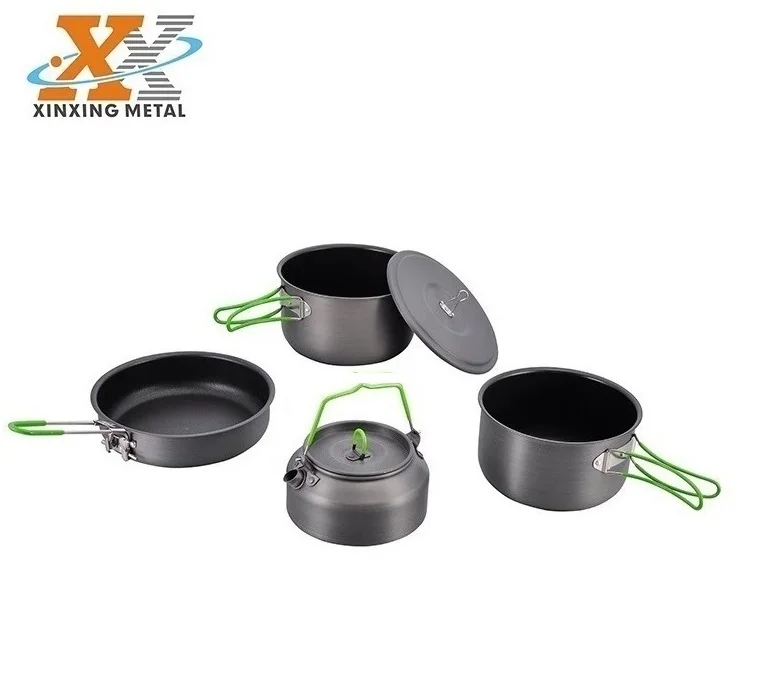 China Cheap Excellent Outdoor 4 People Camping Portable Pot Set Teapot Cookware