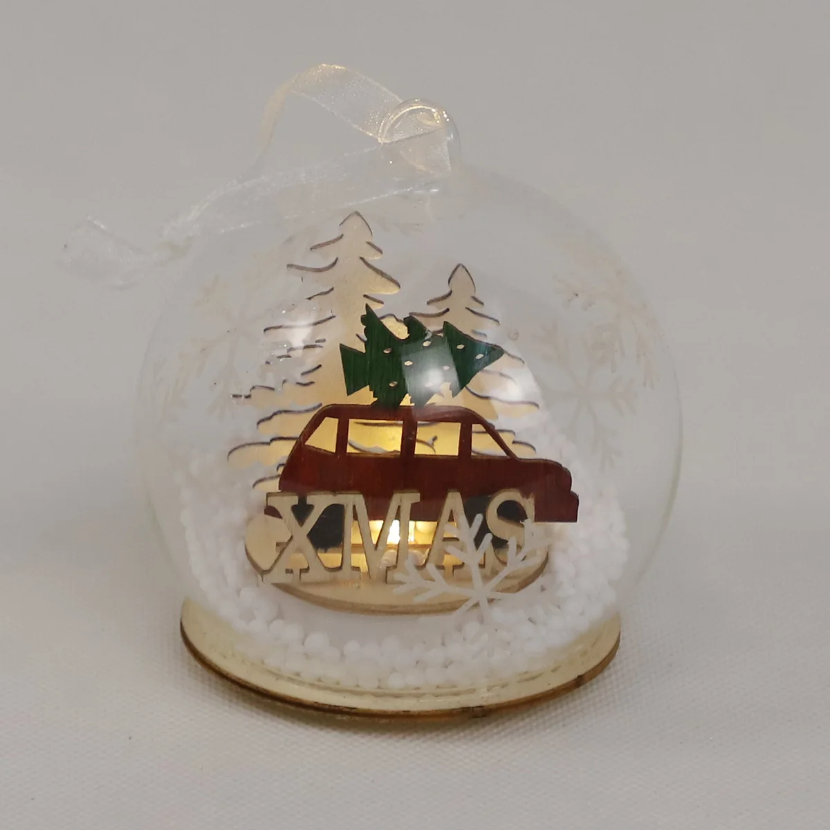 Wholesale personalized fairy clear glass hanging Christmas tree ball ornament with wooden decoration inside