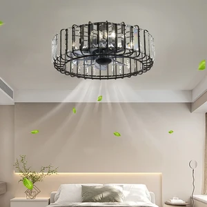 Modern Crystal Chandelier Fan with Light Black Indoor Lighting for Bedroom Dining Room E14 Home Decor Ceiling Fan with Lights