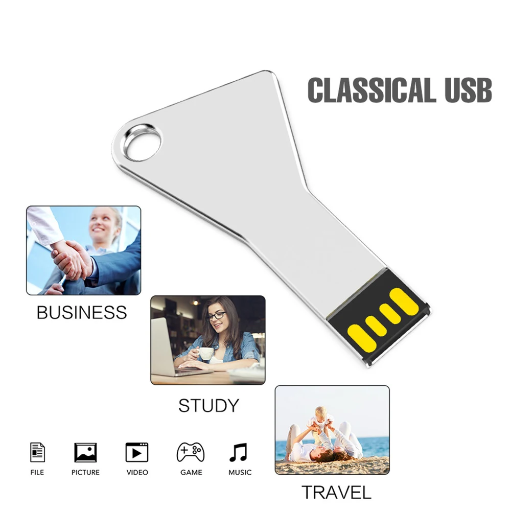 Wholesale Gift Items Irregular Shape Metal Key Ring USB Flash Drive USB Flash Key 64GB - ANKUX.COM