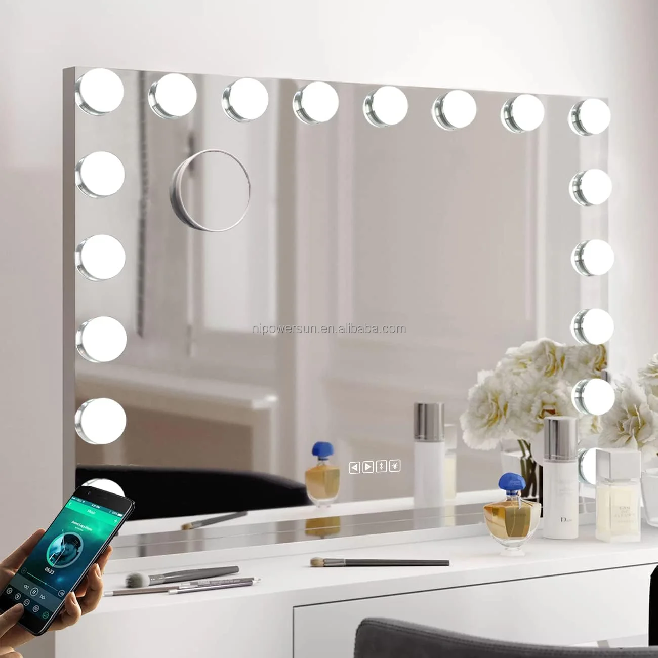 Hollywood Makeup Mirror With Bluetooth Speaker With 18 Led Bulbs,3