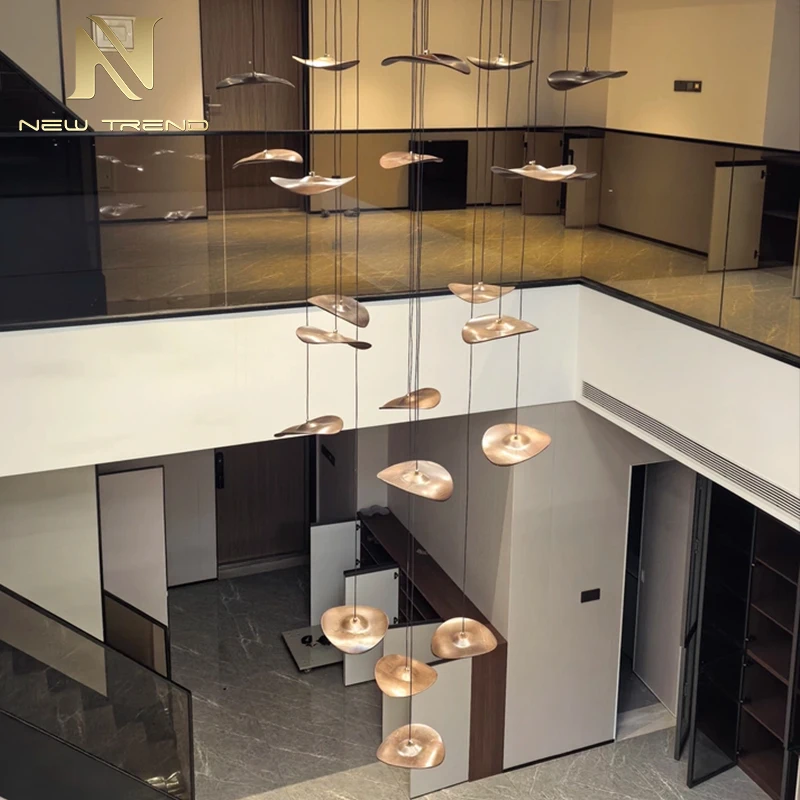 CPL-364 Modern Style Indoor Hotel Lobby Villa Staircase Decoration Custom Wooden LED Chandelier   