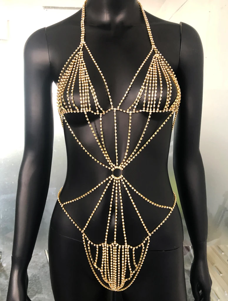 Trendy Crystal Body Chain Suit Women Gold Jewellery Rhinestone Waist ...